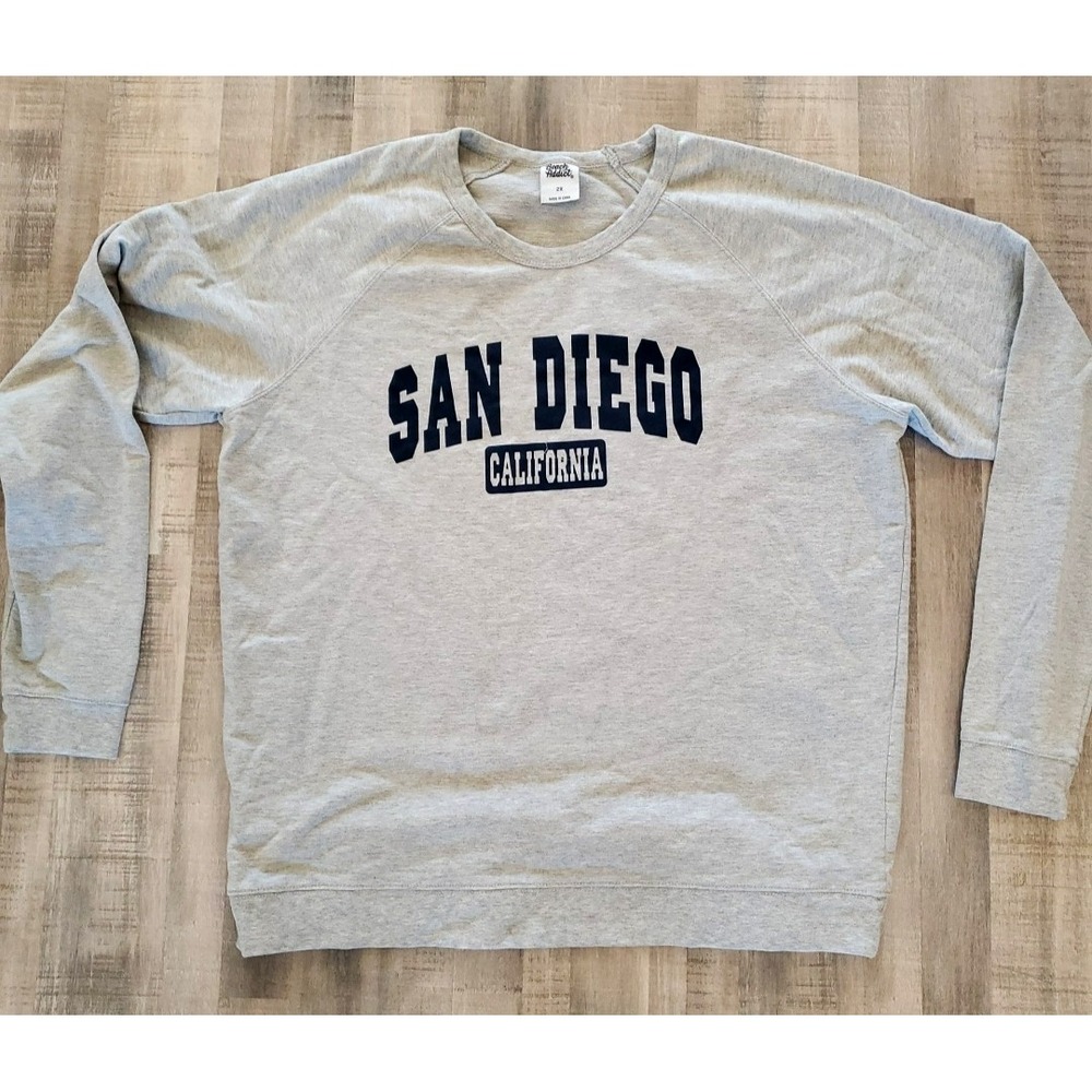 San Diego California Sweatshirt 2XL Crewneck‎ Sweatshirt Gray Long Sleeve Beach